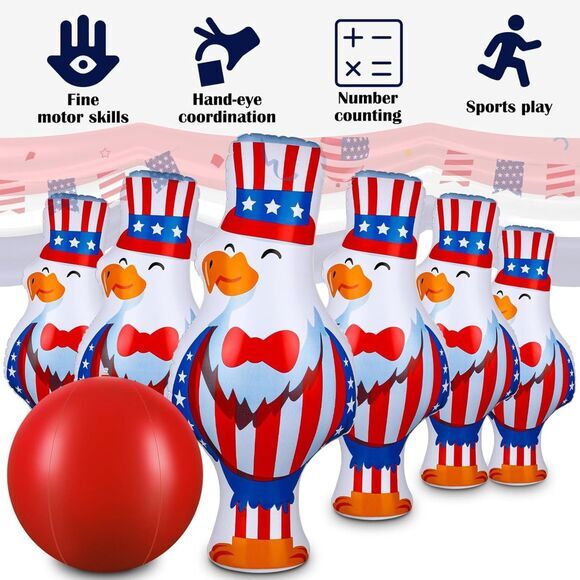 Wettarn 27 Inch 4th of July Inflatables Bowling Set 12 Pack Patriotic (4213) - Picture 4 of 7
